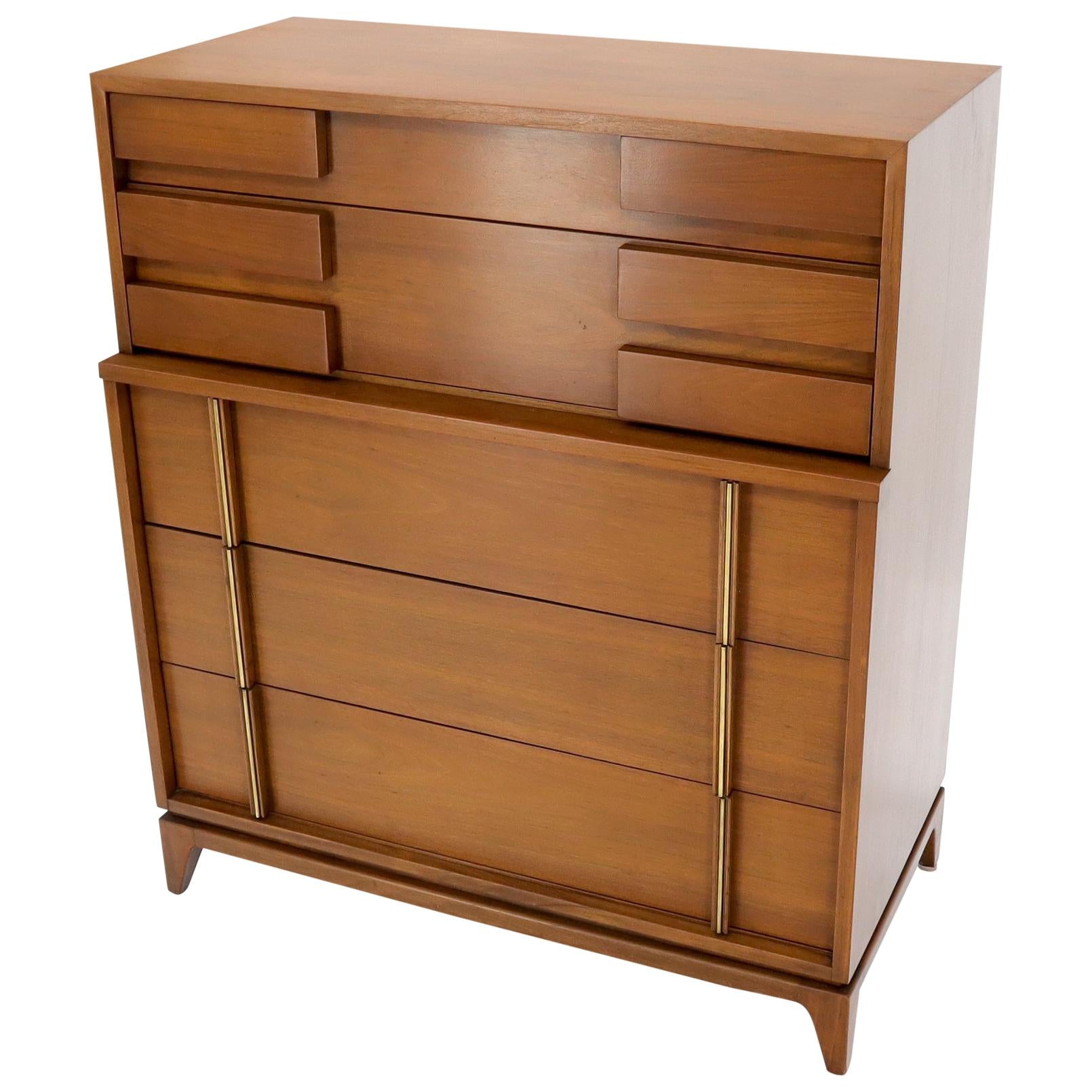 EstablishedLines Mid-Century Modern Five Drawers High Chest Dresser with Brass Accents