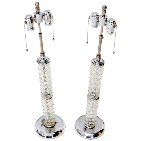 EstablishedLines Large Crystal and Chrome Mid-Century Modern Table Lamps