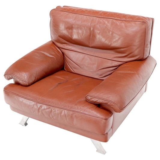 EstablishedLines Ligne Roset Made in France Wide Seat Browm Leather Lounge Chair