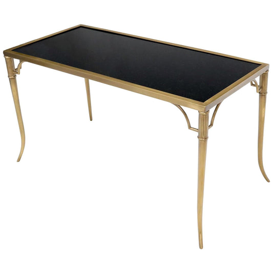 EstablishedLines Heavy Granite Top Rectangular Brass Frame Horn Shape Legs Coffee Table