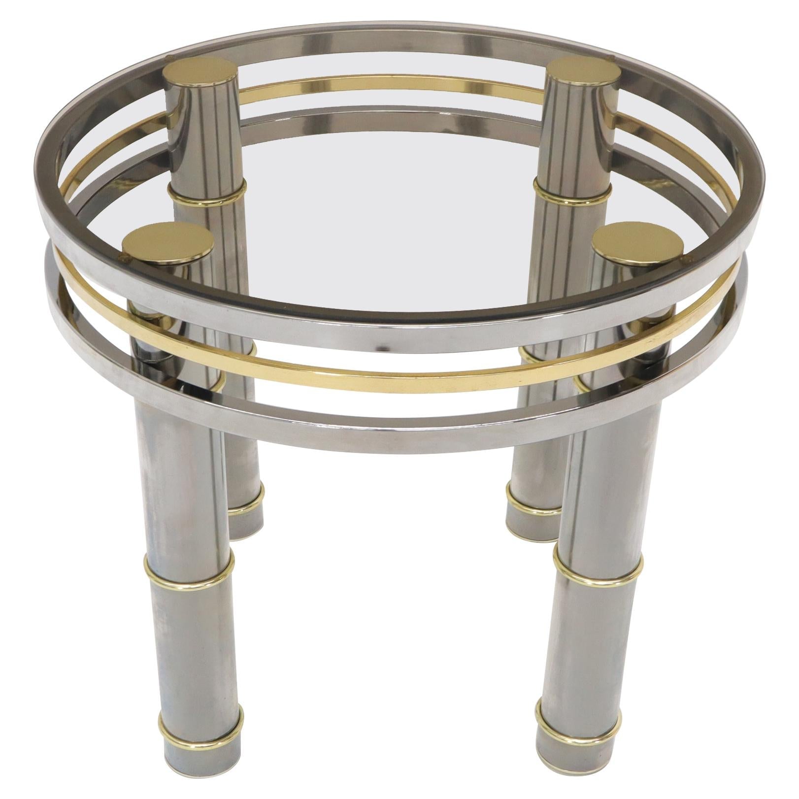 EstablishedLines Chrome Brass Smoked Glass Round Side Table Stand