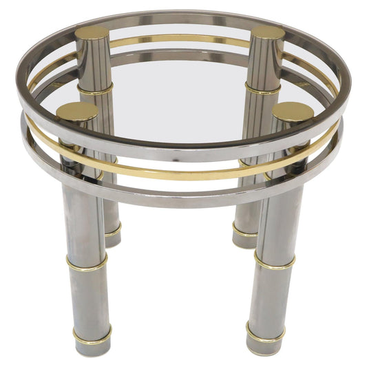 EstablishedLines Chrome Brass Smoked Glass Round Side Table Stand