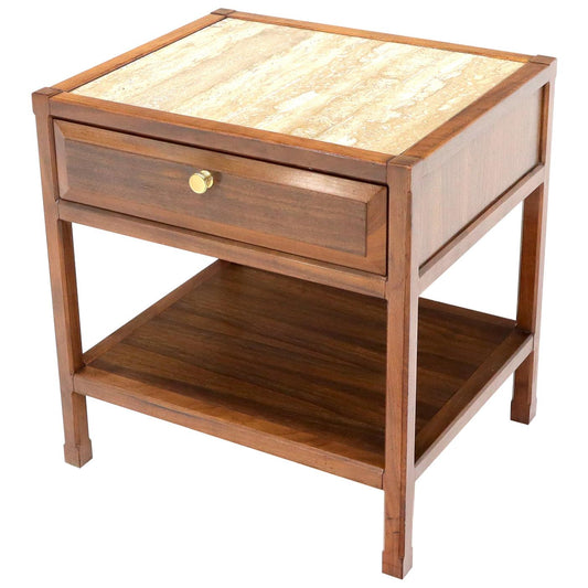 EstablishedLines John Widdicomb Solid Walnut Oak Interior Travertine Top End Table Stand