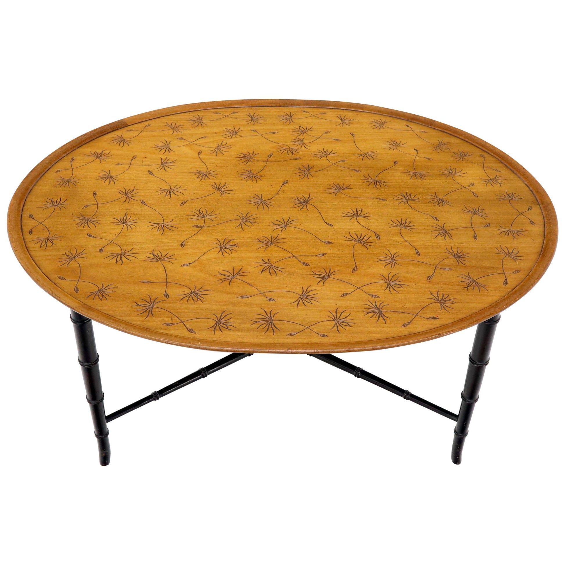 EstablishedLines Tapered Faux Bamboo Leg Oval Top Coffee Table