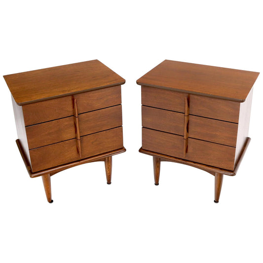 EstablishedLines Pair of Three-Drawer Walnut End Tables Nightstands Small Chests