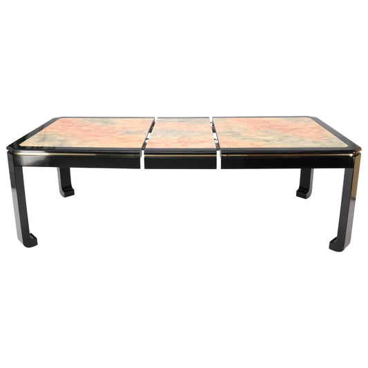 EstablishedLines Black Lacquer Faux Stone Marble Finish Dining Table with Leave Extension Board