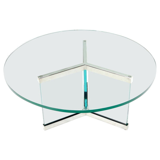 EstablishedLines Thick Glass and Chrome Round Mid-Century Modern Coffee Table