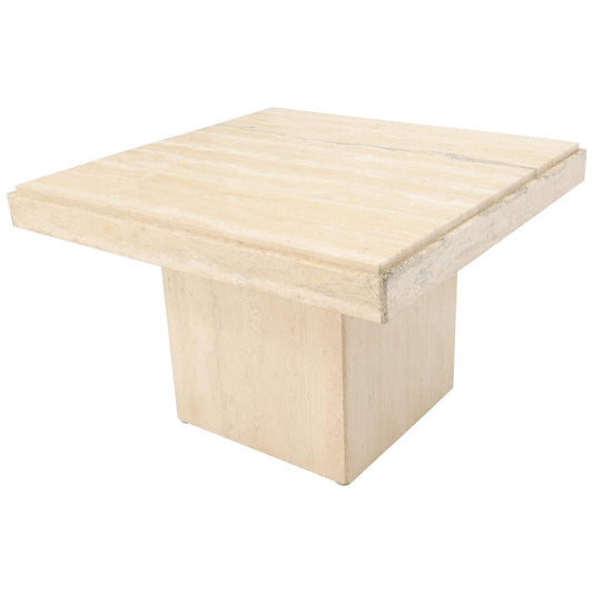EstablishedLines Square Italian Mid-Century Modern Travertine Side Table