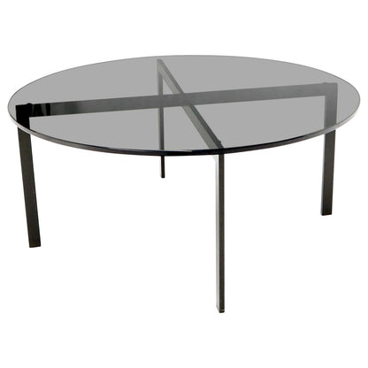 EstablishedLines Smoked Glass Round Top X-Base Coffee Table