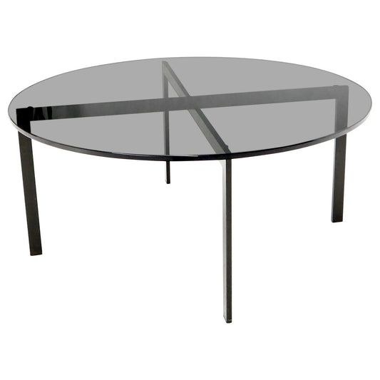 EstablishedLines Smoked Glass Round Top X-Base Coffee Table