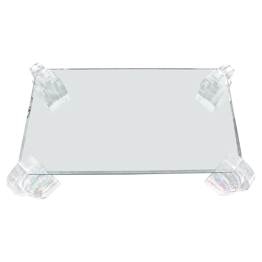 EstablishedLines Large Oversized Lucite Base Glass Top Base Coffee Table Rectangular Cut Corner