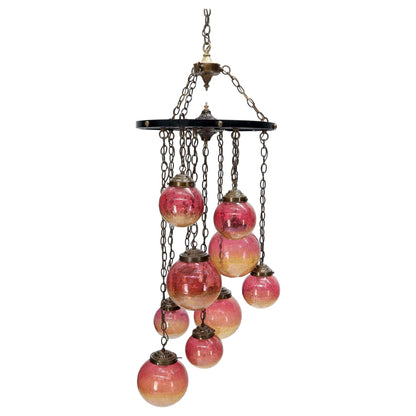 Ruby & Amber Globes on Chain Chandelier Light Fixture