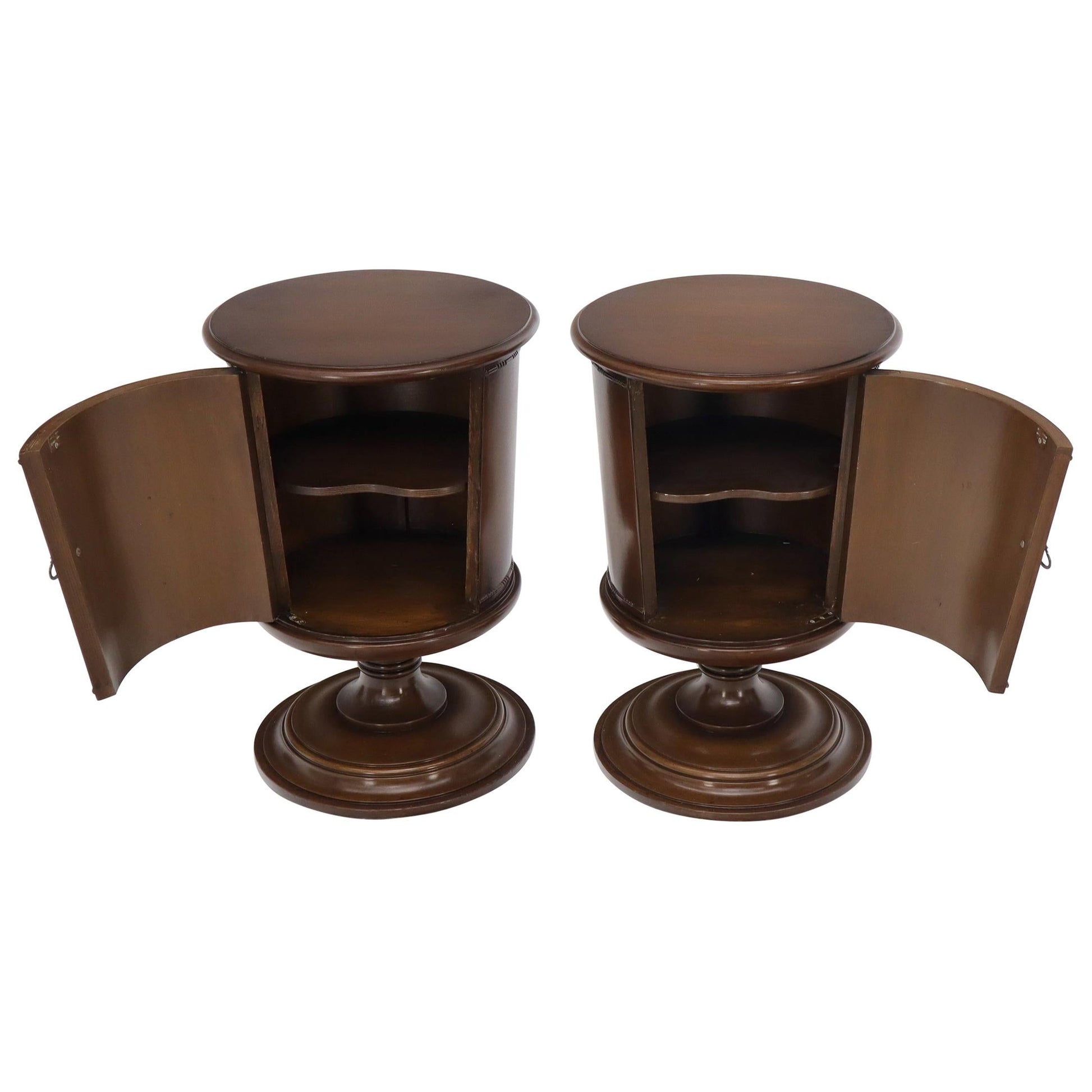 EstablishedLines Pair of Round Barrel Shape One Door Compartment End tables Night Stands
