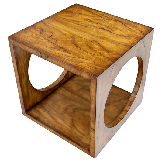 EstablishedLines Geometrical Cube Shape Burl Flame Wood Pattern Side Table