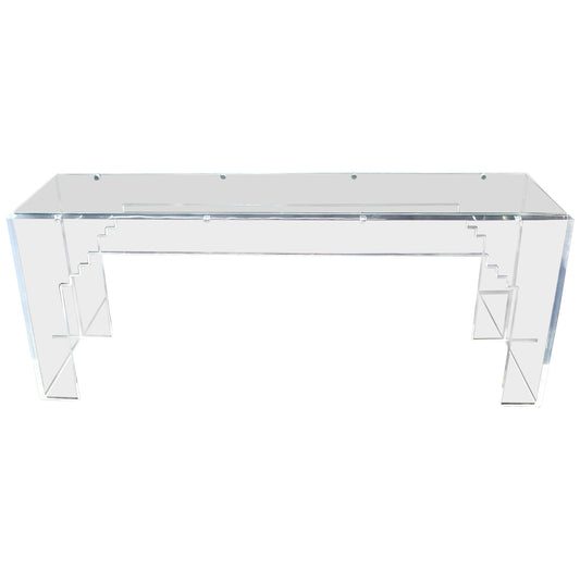 EstablishedLines Mid-Century Modern Large Console Table Glass Top Lucite Base