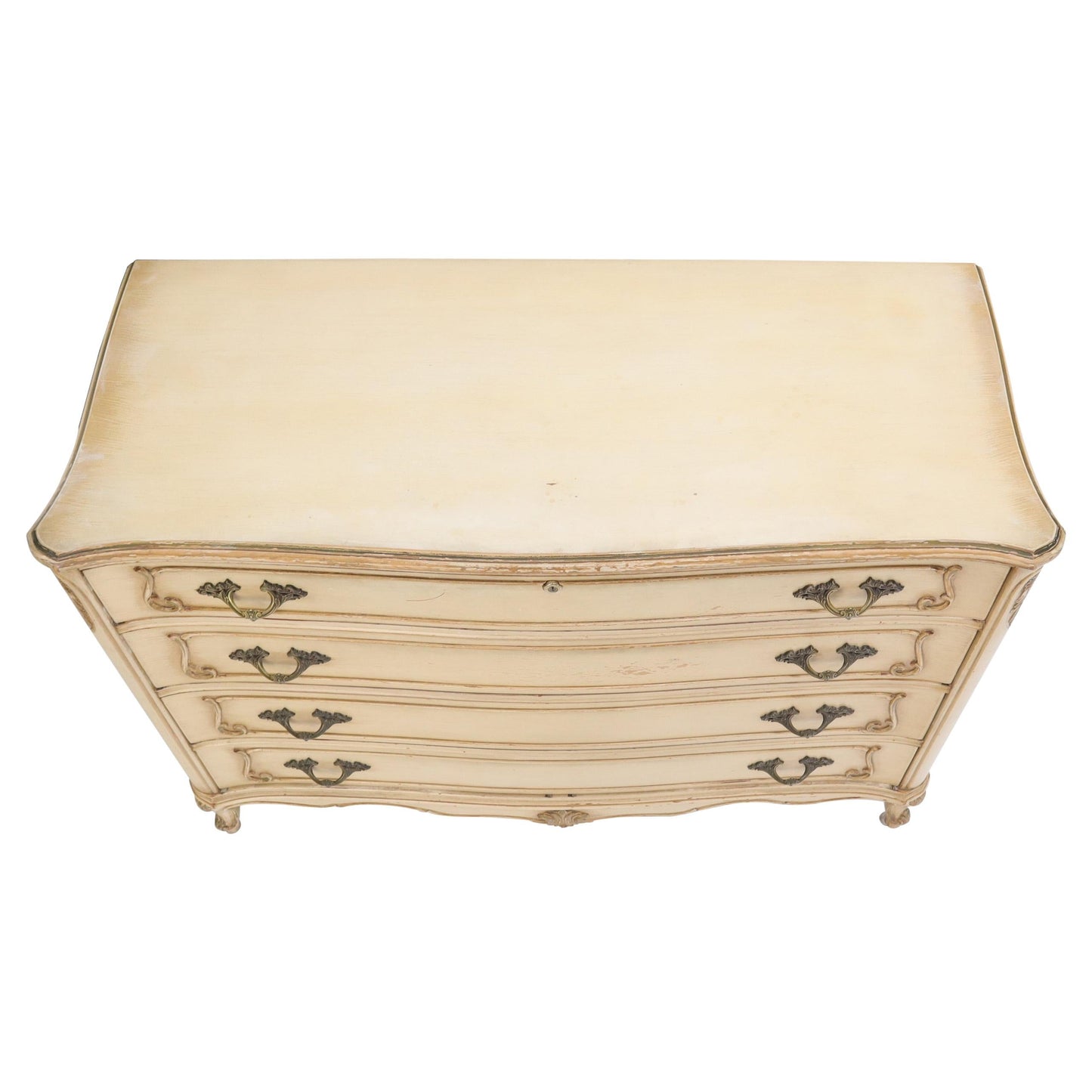 EstablishedLines Shabby Chic Gold Decorated Off White Painted French Provincial Dresser