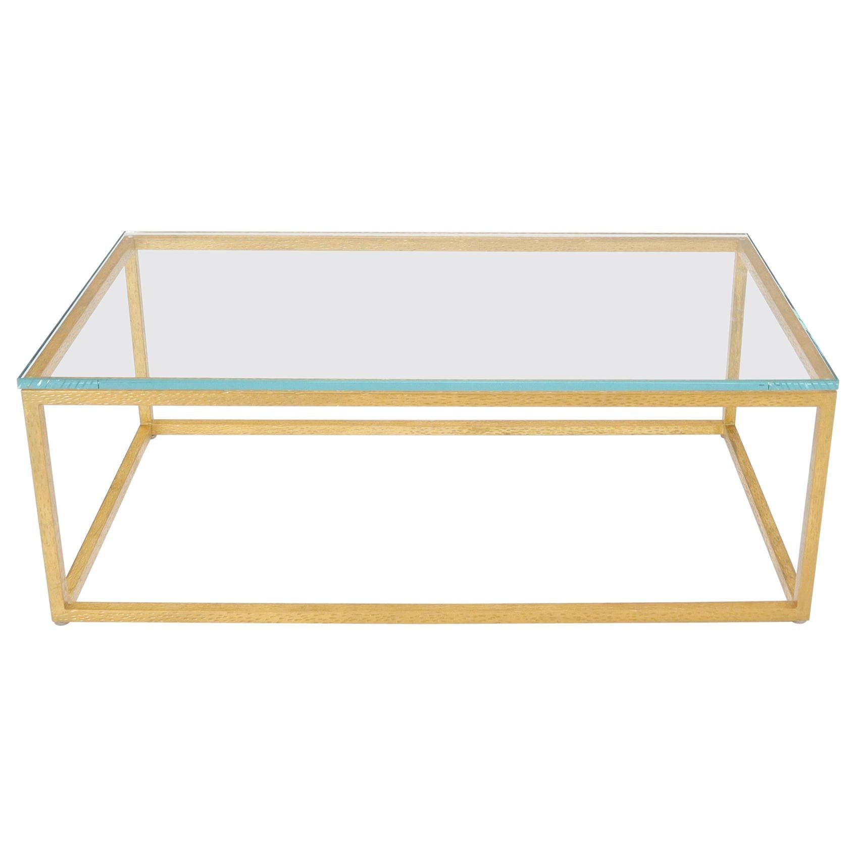 EstablishedLines Gold Gilt Rectangle Frame Thick Glass Top Coffee Table