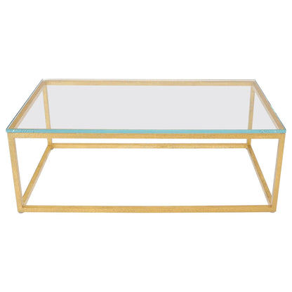 EstablishedLines Gold Gilt Rectangle Frame Thick Glass Top Coffee Table