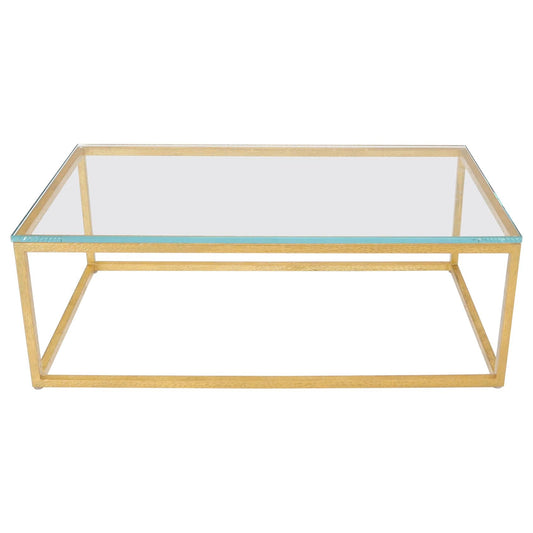 EstablishedLines Gold Gilt Rectangle Frame Thick Glass Top Coffee Table