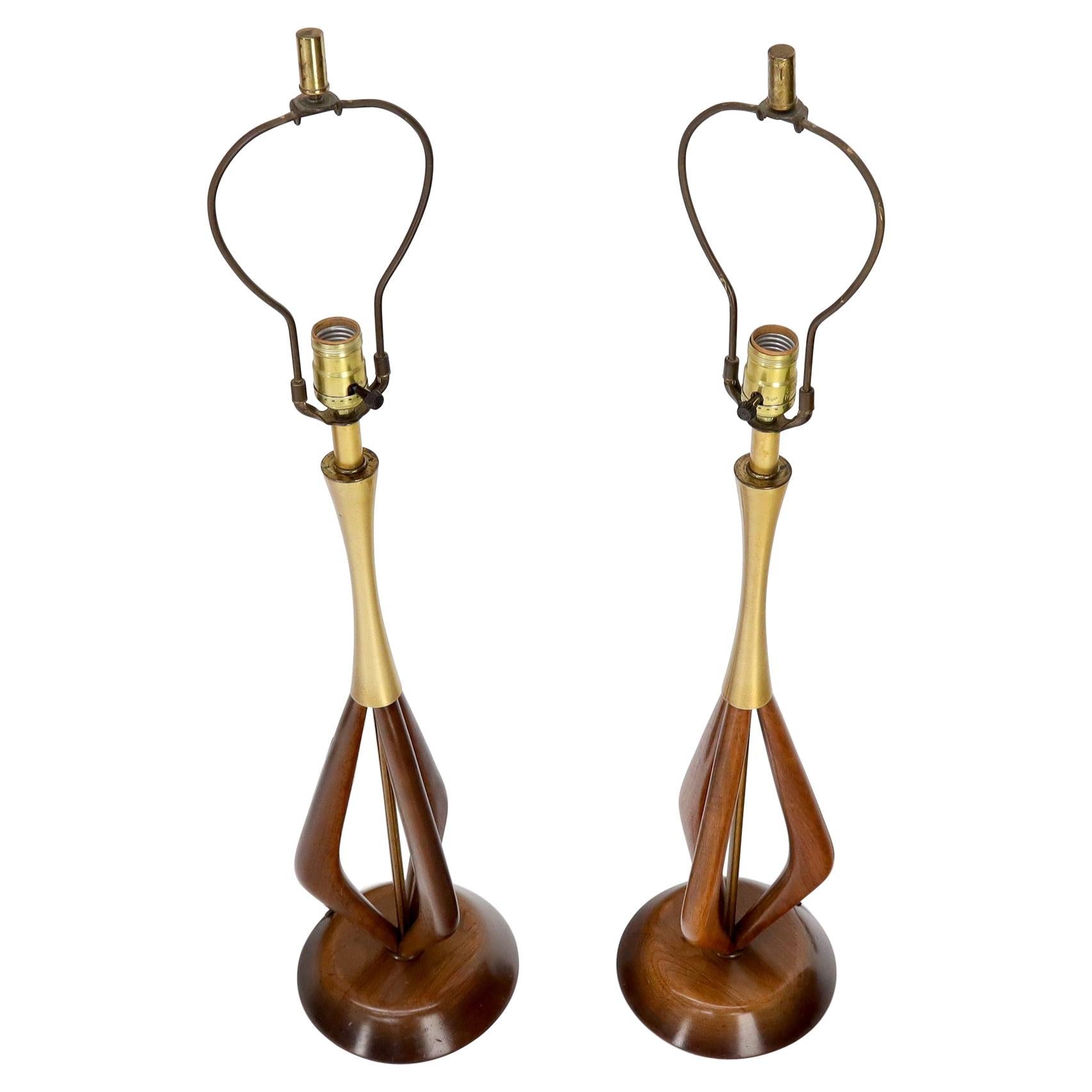 EstablishedLines Pair of Oiled Sculptural Walnut Mid-Century Modern Table Lamps