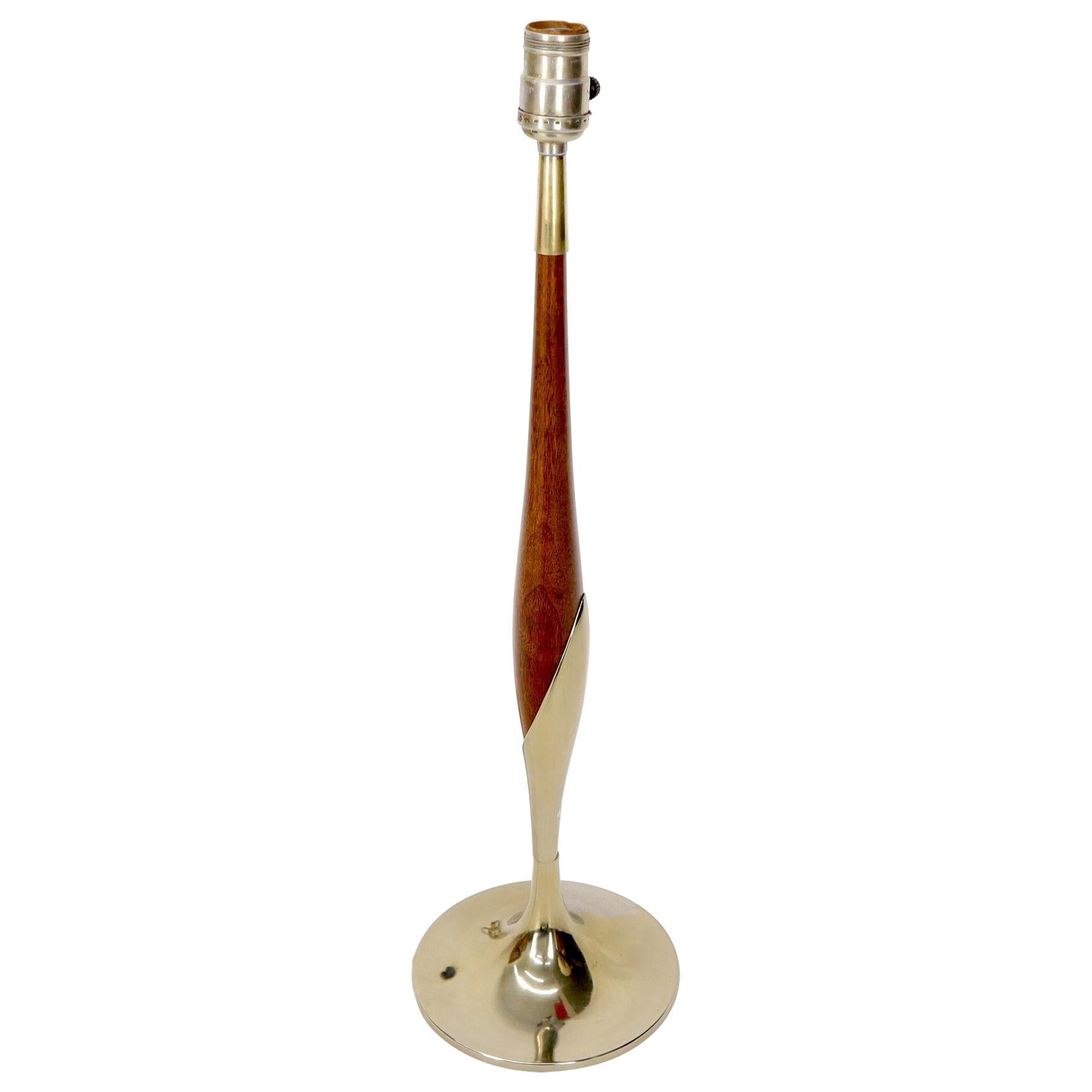EstablishedLines Tulip Base Walnut and Chrome Mid-Century Modern Table Lamp