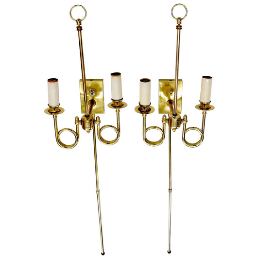 EstablishedLines Pair of Twisted Brass Tube Trumpet Shape Sconces