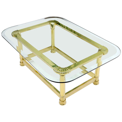EstablishedLines Vintage Italian Polished Brass Base Glass Top Coffee Table Rounded Scallop