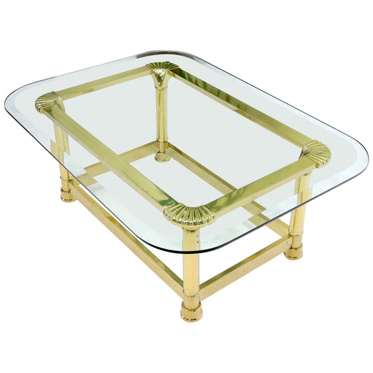 EstablishedLines Vintage Italian Polished Brass Base Glass Top Coffee Table Rounded Scallop