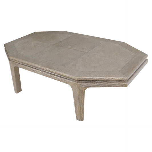 EstablishedLines Embossed Leather Rapped Boat Shape Coffee Table
