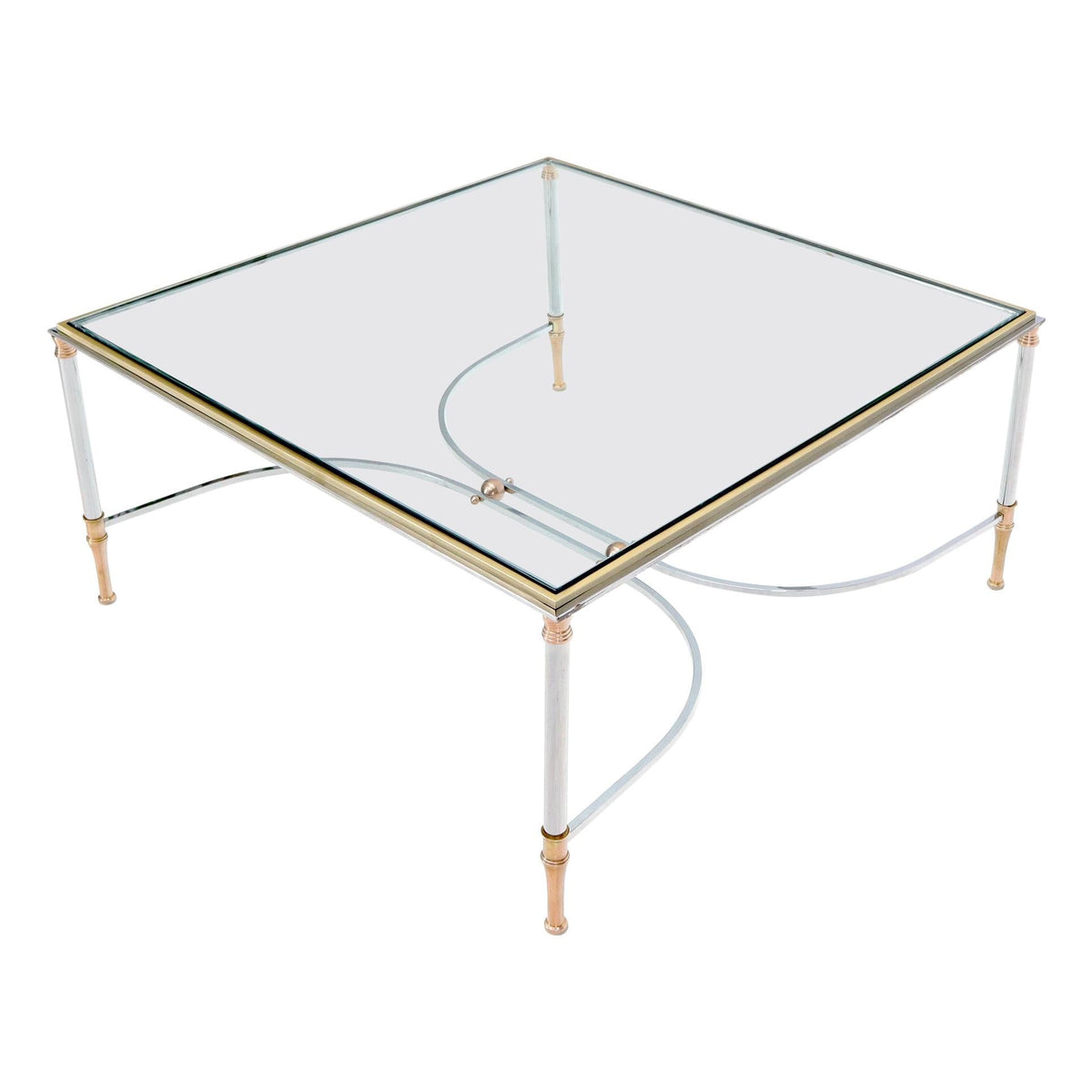 Brass Chrome Glass & Copper Square Coffee Table Atr. to Jansen