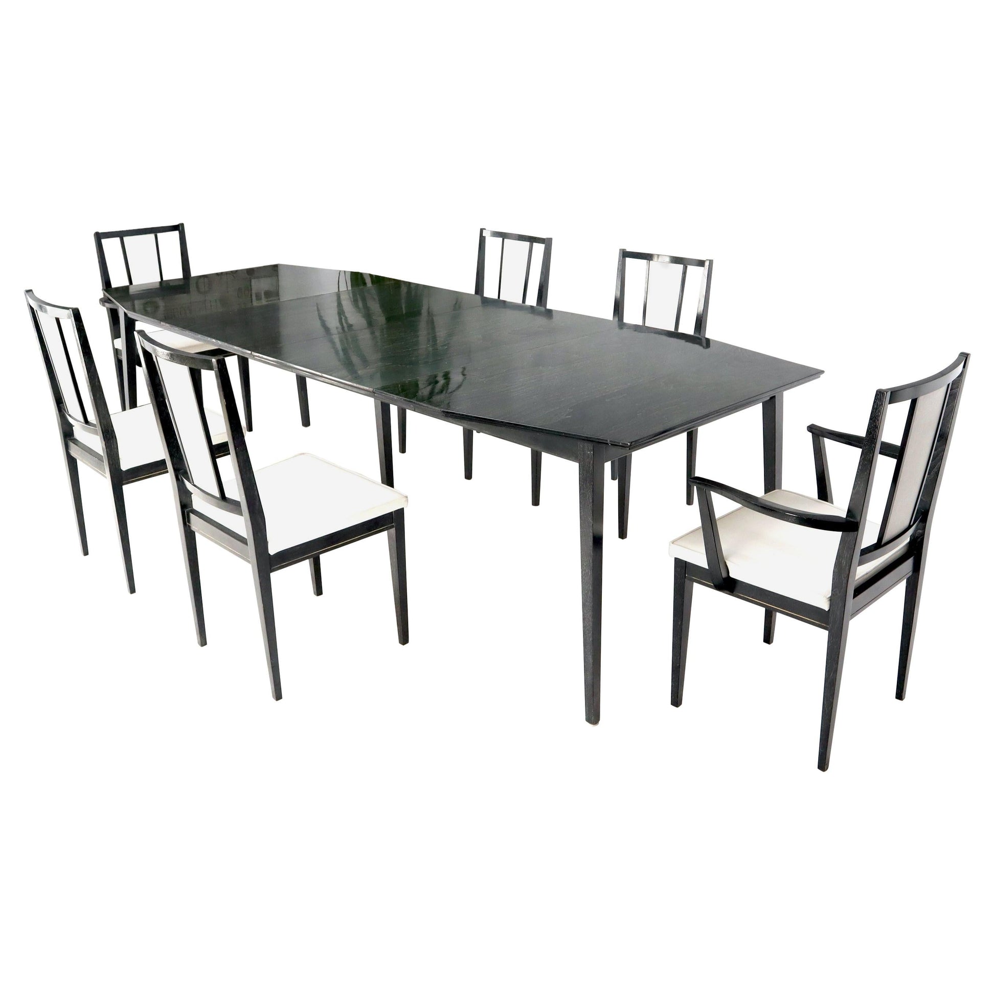 EstablishedLines Cerused Ebonized Walnut Dining Room Table 6 Chairs Set w/ Two Extension Boards