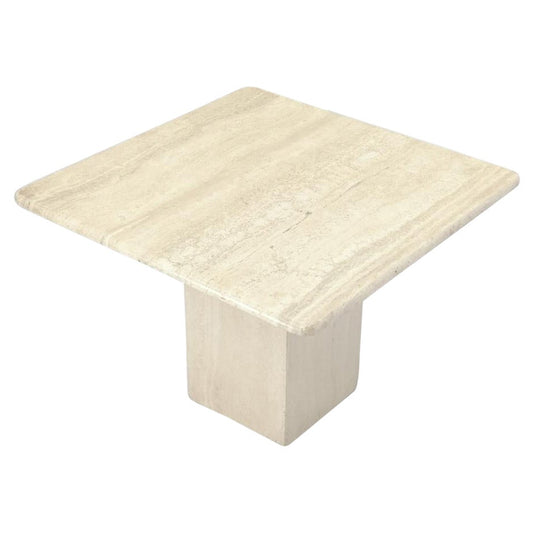 EstablishedLines Single Pedestal Square Travertine Coffee Side End Occational Table