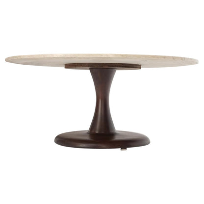 EstablishedLines Mid-Century Modern Turned Solid Walnut Base Marble Top Round Coffee Table MINT