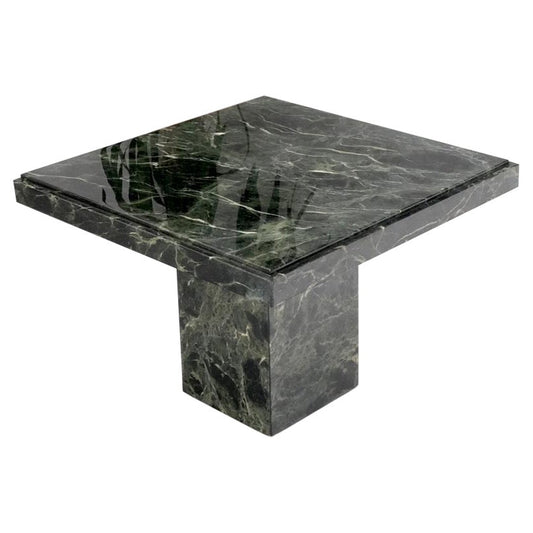 EstablishedLines Dark Green to Black White Veins Square Marble Side End Coffee Table Stand