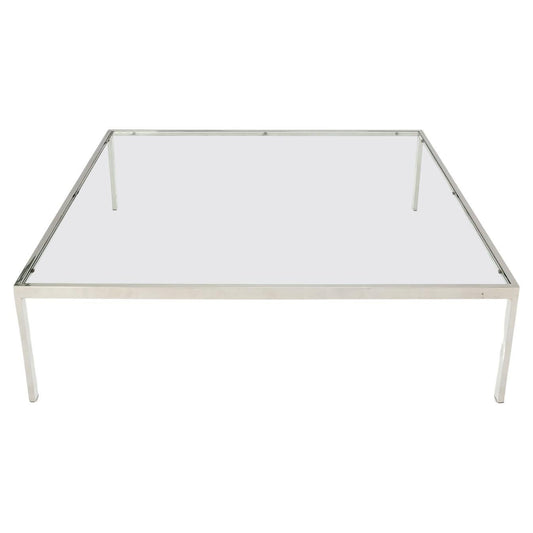 EstablishedLines Mid Century Modern Large Oversize Square Chrome Stainless Steel Coffee Table