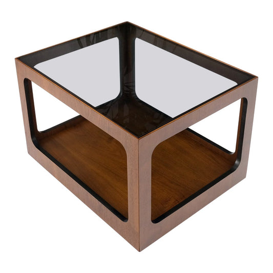 EstablishedLines Cube Shape Rectangular Smoked Glass Oiled Walnut Side End Table