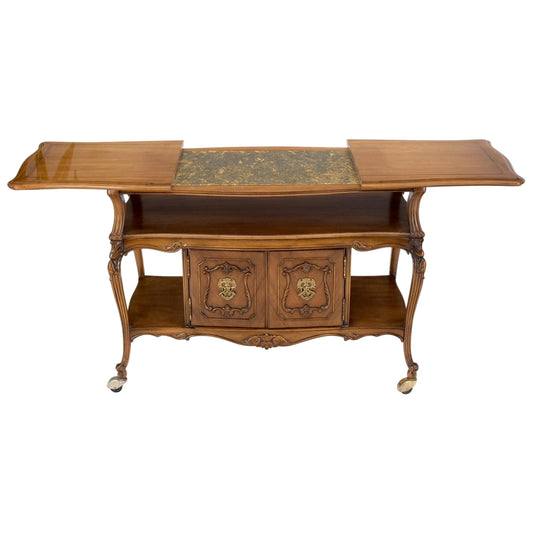 EstablishedLines Expandable Serving 3 Tier Carved Cart Table on Wheels Double Doors Compartment