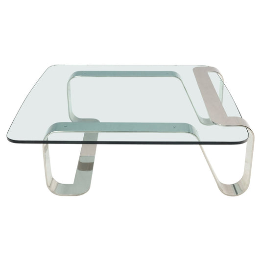 EstablishedLines Bent Polished Stainless Glass Top Gary Gutterman "Odyssey" Coffee Table