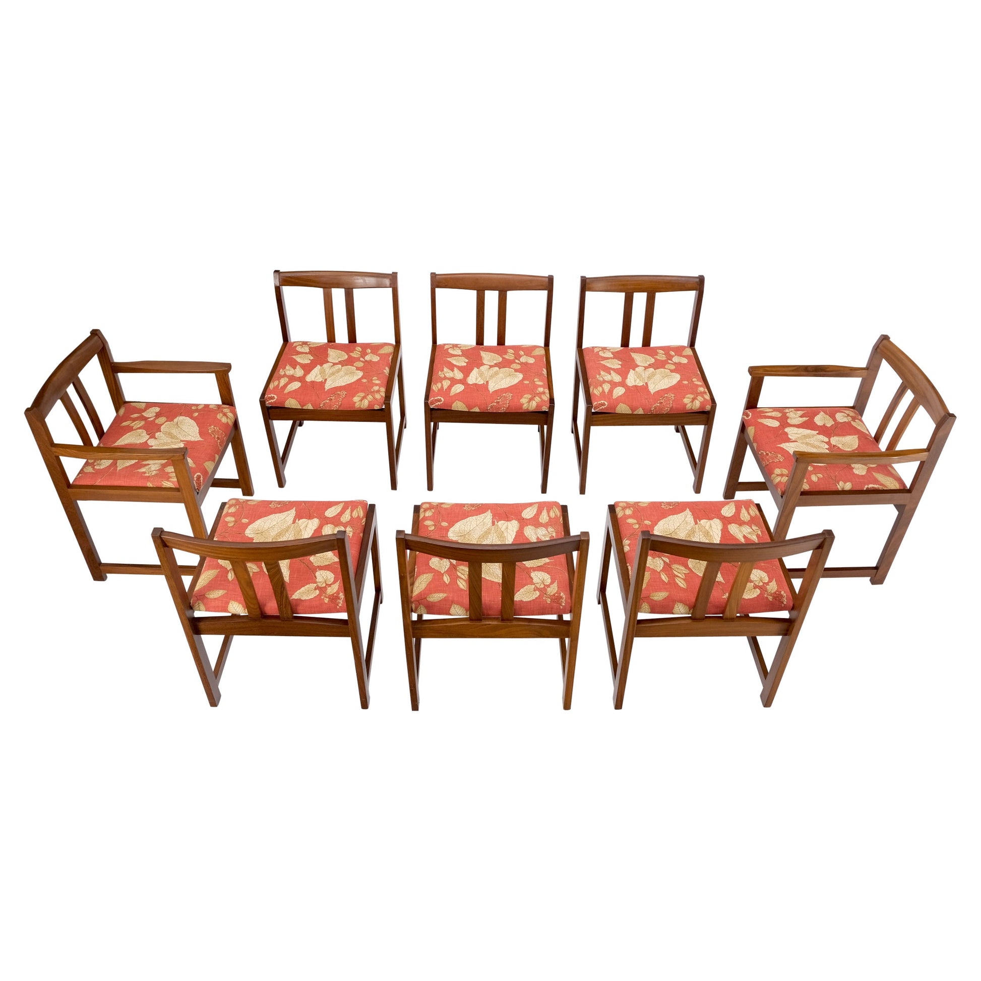 EstablishedLines Set of 8 Solid Rosewood Red Linen Fabric Upholstery Dining Arm Side Chairs