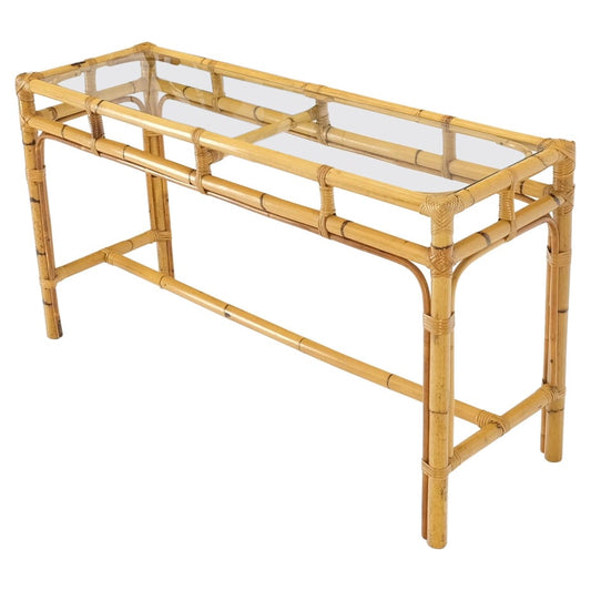 EstablishedLines Mid-Century Modern Bamboo Glass Top Console Sofa Table