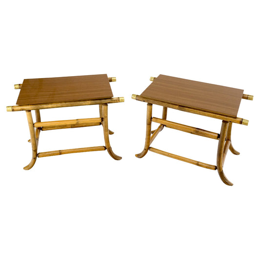 EstablishedLines Pair of Ficks Reed Attributed Reed Bamboo End Side Tabled Stands Mid-Century