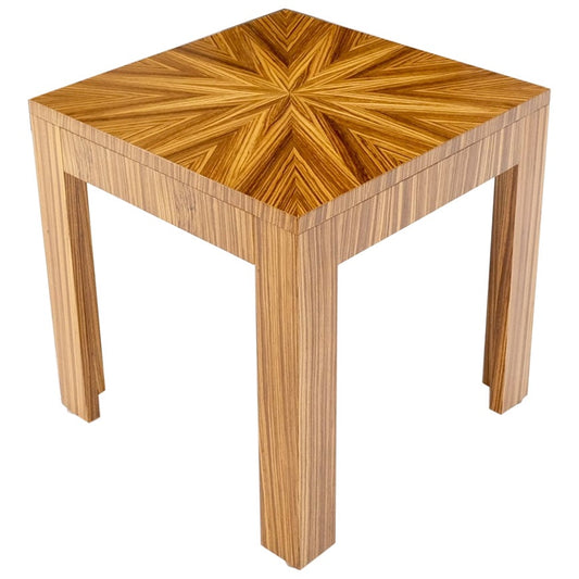 EstablishedLines Square Parsons Style Sunburst Inlay Zebra Wood Occasional End Side Lamp Table