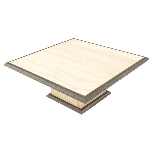 EstablishedLines Two Tone Square Travertine Coffee Table Grey Bezel Italian Mid Century Mode