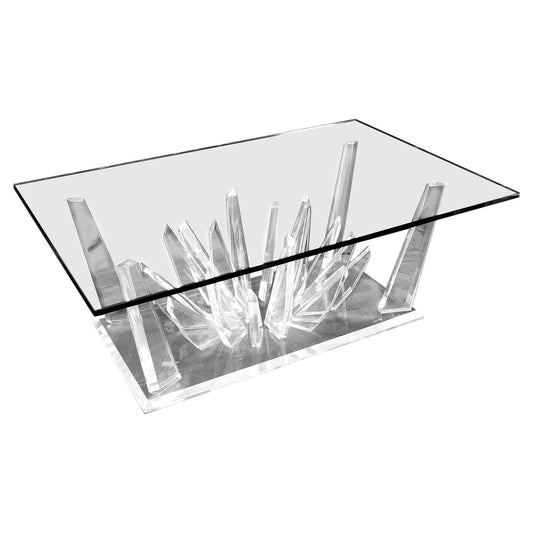 EstablishedLines Lucite "Ice Crystals" Base Rectangle Glass Top Mid-Century Modern Coffee Table