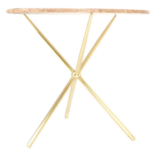 EstablishedLines Machined Brass Tripod Base Rouge Round Marble Top Center Side Occasional Table