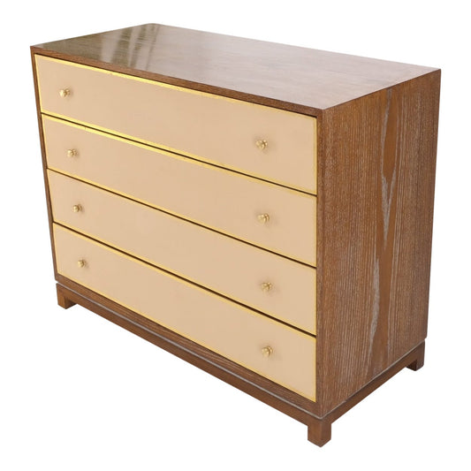 EstablishedLines Cerused Medium Brown Embossed Leather Fronts 4 Drawers Dresser Bachelor Chest