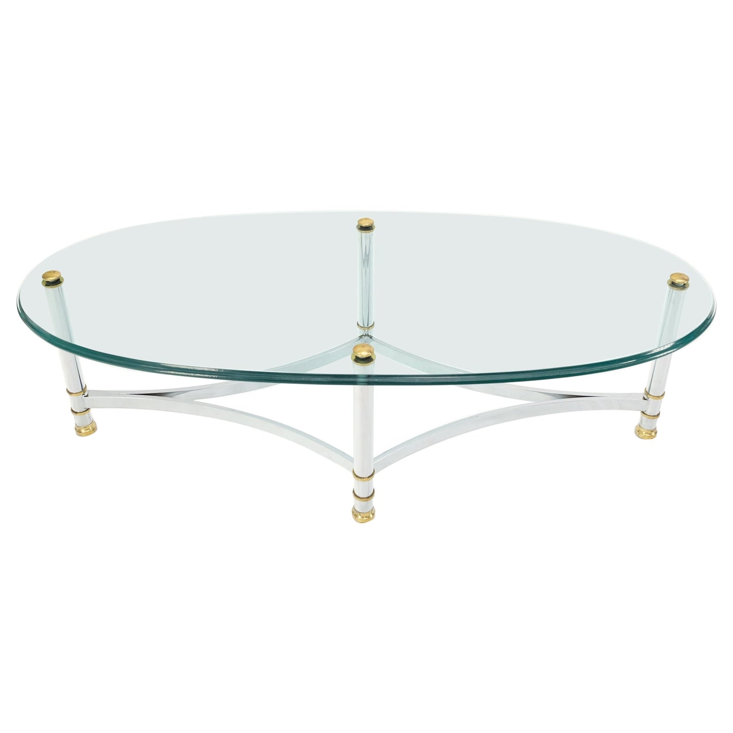 EstablishedLines Brass Chrome Thick 3/4" Glass Top Mid Century Modern Oval Coffee Center Table