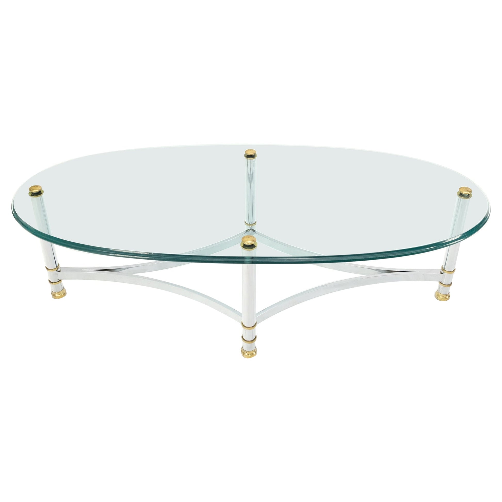 EstablishedLines Brass Chrome Thick 3/4" Glass Top Mid Century Modern Oval Coffee Center Table
