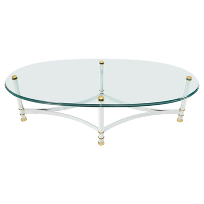 EstablishedLines Brass Chrome Thick 3/4" Glass Top Mid Century Modern Oval Coffee Center Table