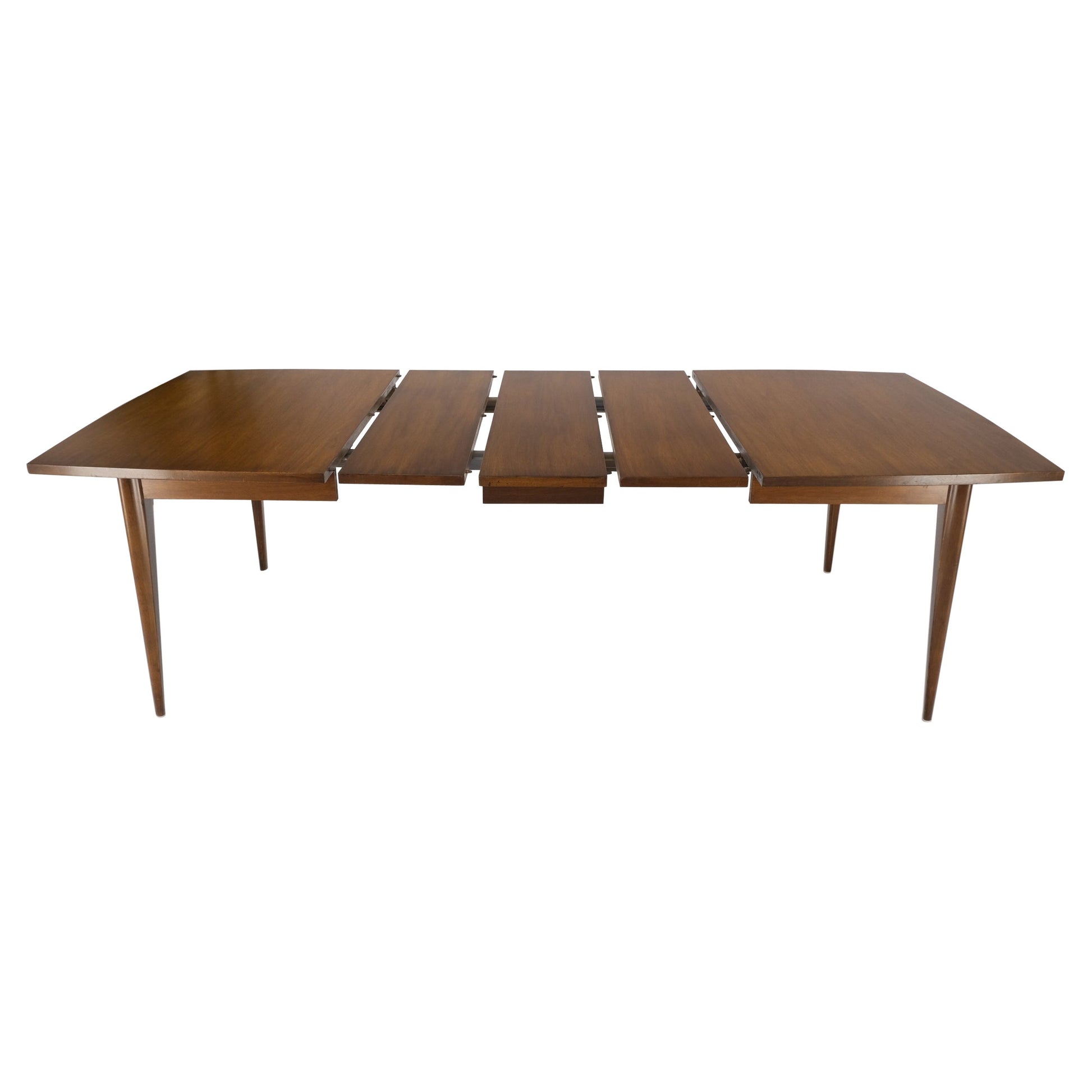EstablishedLines American Walnut Danish Modern Style Boat Shape Dining Table w/ 3 Leaves Mint